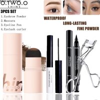 Bộ Trang Điểm 4 Món Gồm Phấn Lông Mày + Bút Kẻ Mắt + mascara + Kẹp Uốn Mi o.two.o