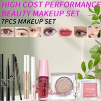 [Bộ trang điểm 7 CÁI] Phấn mắt lấp lánh tuyệt đẹp chống nước FAICCIA + Bút kẻ mắt + Kem che khuyết điểm + Phấn má hồng + Bút chì kẻ mày + Son bóng + Mascara