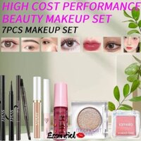 [Bộ trang điểm 7 CÁI] Phấn mắt lấp lánh tuyệt đẹp chống nước FAICCIA + Bút kẻ mắt + Kem che khuyết điểm + Phấn má hồng + Bút chì kẻ mày + Son bóng + Mascara