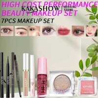 [Bộ trang điểm 7 CÁI] Phấn mắt lấp lánh tuyệt đẹp chống nước FAICCIA + Bút kẻ mắt + Kem che khuyết điểm + Phấn má hồng + Bút chì kẻ mày + Son bóng + Mascara