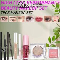 [Bộ trang điểm 7 CÁI] Phấn mắt lấp lánh tuyệt đẹp chống nước FAICCIA + Bút kẻ mắt + Kem che khuyết điểm + Phấn má hồng + Bút chì kẻ mày + Son bóng + Mascara