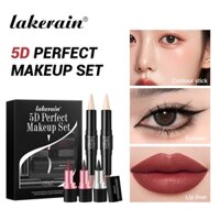 Bộ trang điểm hoàn hảo Lakerain 5d kéo dài đến 12 giờ, Bộ trang điểm 5 chiếc chống thấm nước và chống mồ hôi (2 chiếc 5d Face Contour Stick + 2 chiếc Son môi + Miếng lót mắt)