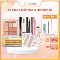 Bộ trang điểm mắt 10 món bộ trang điểm makeup thần thánh Phấn mắt, Chì kẻ mày, Bút dạ kẻ mắt, Mascara Zentop