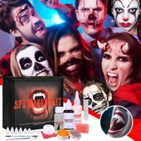 Bộ trang điểm mặt Halloween Bộ trang điểm máu giả Tác dụng đặc biệt Dầu sáp sẹo Trang điểm với thìa Xốp hontinvn