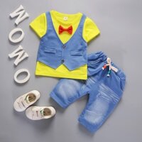 Bộ Trang Phục 2 Món Gồm Áo Thun Cotton Và Quần Short Denim In Họa Tiết Hoạt Hình Thời Trang Mùa Hè Dành Cho Bé Trai 2022