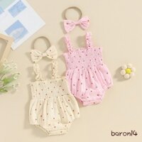 Bộ trang phục bé gái 2 món Áo liền quần không tay in hình dâu tây và băng đô Bộ quần áo mùa hè thời trang dễ thương