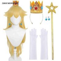 Bộ trang phục Cosplay ZHOUMEIWENSP, Phụ kiện quần áo công chúa dài màu vàng, Tóc giả công chúa gợn sóng vàng dành cho nữ