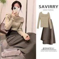 Bộ trang phục đầu thu mới 2025 cho phụ nữ, phong cách muối, áo len và chân váy Chanel nhẹ nhàng, bộ hai mảnh