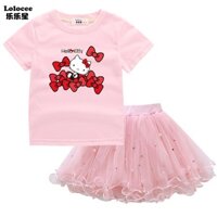 Bộ Trang Phục Gồm Áo Và Chân Váy Xòe Công Chúa In Họa Tiết Hello Kitty Cho Bé Gái 3-14 Tuổi