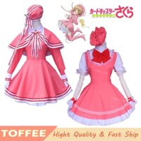 Bộ Trang Phục Hóa Trang Nhân Vật Hoạt Hình Thủ Lĩnh Thẻ Bài sakura Kèm Tóc Giả Màu Trắng Hồng Cho Bé Gái
