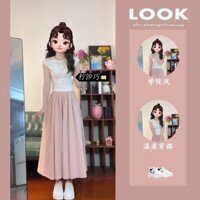 Bộ Trang Phục Mùa Hè Bộ Áo Thun Trắng Cao Cấp Phong Cách Trưởng Thành Nhẹ Nhàng Váy Dài Nửa Dài Bộ Hai Chiếc