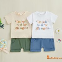 Bộ trang phục mùa hè cho bé trai Áo thun tay ngắn in chữ và quần Short co giãn viền cuộn cho bộ quần áo 2 mảnh