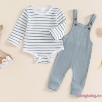 Bộ trang phục mùa thu cho bé trai Áo liền quần in sọc dài tay + Bộ áo liền quần