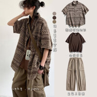 Bộ trang phục phong cách retro Nhật Bản mới mùa hè, áo sơ mi tay ngắn cảm giác vintage, áo khoác unisex