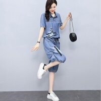 Bộ Trang Phục Thể Thao Hai Mảnh Gồm Áo Thun Và Quần Denim Thời Trang Mùa Hè Cho Nữ