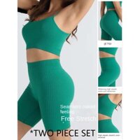 Bộ trang phục yoga cho phụ nữ kích thước lớn, áo thể thao chạy nhanh khô, quần short gân hai mảnh