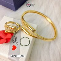 Bộ Trang Sức A51 Gồm Kiềng Đeo Tay Và Nhẫn Mạ Vàng Đính Đá Siêu Xinh
