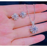 Bộ trang sức bạc bông tai, mặt dây chuyền hoa bạc S925