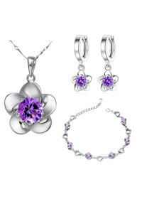 Bộ trang sức Bạc cánh hoa đính đá pha lê - Trang sức bạc PANMILA  BTS.B2  - Combo Dây chuyền  Vòng tay  Hoa tai