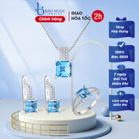 Bộ trang sức bạc nữ 925 xi vàng trắng cao cấp đính đá topaz xanh - BDM2318 - Bảo Ngọc Jewelry