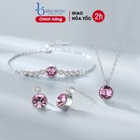 Bộ trang sức bạc nữ cao cấp 3 món đính đá pha lê hồng sang trọng - BNT01 - Bảo Ngọc Jewelry