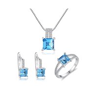 Bộ Trang Sức Bạc Nữ Đẹp Đính Đá Topaz Xanh Cao Cấp 3 Món Bảo Ngọc Jewelry THIẾT KẾ ĐỘC QUYỀN