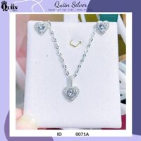 Bộ trang sức bạc ta, bạc S925 Quiin - Dây chuyền bông tai hình trái tim dành cho nữ 0071A