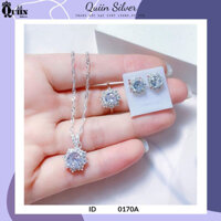 Bộ trang sức bạc ta, bạc S925 Quiin - Dây chuyền bông tai nhẫn hình hoa dành cho nữ 0170A