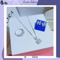 Bộ trang sức bạc ta, bạc S925 Quiin - Dây chuyền, bông tai, nhẫn hình chữ H dành cho nữ 0359A