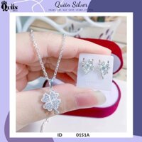 Bộ trang sức bạc ta, bạc S925 Quiin - Dây chuyền, bông tai hình cỏ bốn lá dành cho nữ 0151A