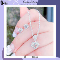 Bộ trang sức bạc ta, bạc S925 Quiin - Dây chuyền, bông tai hình kim cương dành cho nữ 0223A