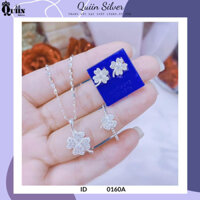 Bộ trang sức bạc ta, bạc S925 Quiin - Dây chuyền, nhẫn, bông tai hình cỏ bốn lá dành cho nữ 0160A