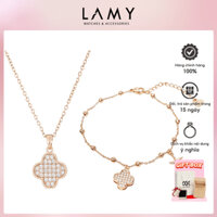 Bộ trang sức CDE Dây chuyền vòng tay bạc Lucky Four Leaf Rose Gold CDE6385RG & CDE2241RG