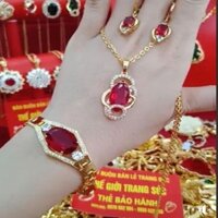 bộ trang sức đá đỏ hình ô van