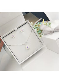 Bộ trang sức Hoa Mai bạc 925 cao cấp  Dây chuyền  Hoa tai BTS.HM.B - Bộ trang sức hoa mai tím