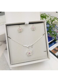 Bộ trang sức Hoa Mai bạc 925 cao cấp  Dây chuyền  Hoa tai BTS.HM.B - Bộ trang sức hoa mai hồng