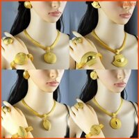 Bộ trang sức KRA Dubai Trang sức Châu Phi Vàng Vòng cổ sang trọng Bông tai Vòng tay Bộ nhẫn
