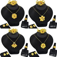 Bộ trang sức mạ vàng 24K Vòng cổ Bông tai Vòng tay Trang sức Phong cách hoa