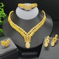 Bộ trang sức mạ vàng 24k Vòng cổ Vòng tay Bông tai Nhẫn Trang sức Bộ bốn mảnh Trang sức đám cưới