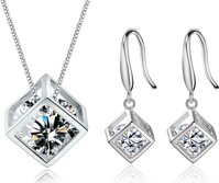 Bộ trang sức nữ bạc hình Lập Phương đính đá BTS.B1.B - Trọn bộ  Hoa tai  Dây chuyền