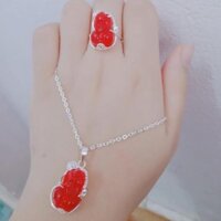 Bộ trang sức nữ bạc ta dây chuyền và nhẫn tỳ hưu gắn đá phong thủy đủ màu theo mệnh -  TT SILVER - BBS