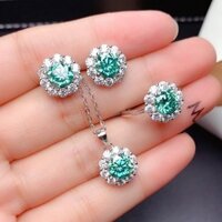 Bộ Trang Sức Vòng cổ / Bông Tai / Nhẫn / Mũi Tên Tám Trái Tim Mạ PT950 Xanh Lam Đính Kim Cương Nhân Tạo Màu Xanh Dương