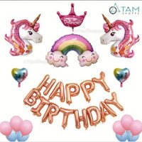 Bộ trang trí sinh nhật cầu vồng 2 ngựa Pony SN-BTT-03 TAN