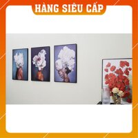 Bộ tranh 3 bức cô giá đội hoa trắng,tranh canvas cao cấp