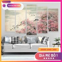 Bộ Tranh Canvas Cao Cấp Hoa Đào Bên Bờ Sông Trang Trí Tường CV-228