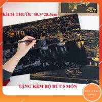 Bộ tranh cạo Hàn quốc cao cấp Scratch night view chủ đề Night View thành phố đêm kích thước 40.5x28.5cm