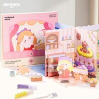 Bộ tranh cát 3D Jar Melo Bộ nghệ thuật và thủ công dành cho trẻ em-Glitter Sand Art với 4 thiết kế nhà búp bê công chúa, Nhãn dán lấp lánh, Bộ thủ công giấy DIY cho bé gái
