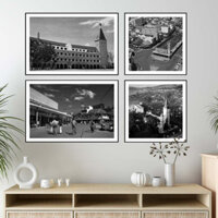 Bộ Tranh Đà Lạt Xưa, Trắng Đen - Tranh Đà Lạt Ngày Xưa - Tranh Thành Phố Xưa - Trang trí Phòng, Khách Sạn, Homestay