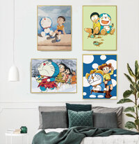 Bộ Tranh Sơn Dầu Trang Trí Hình Doraemon Không Kèm Khung Wcl05