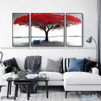 Bộ Tranh Sơn Dầu Trừu Tượng Hoa Phượng Đỏ Nở Rộ – OTT0035